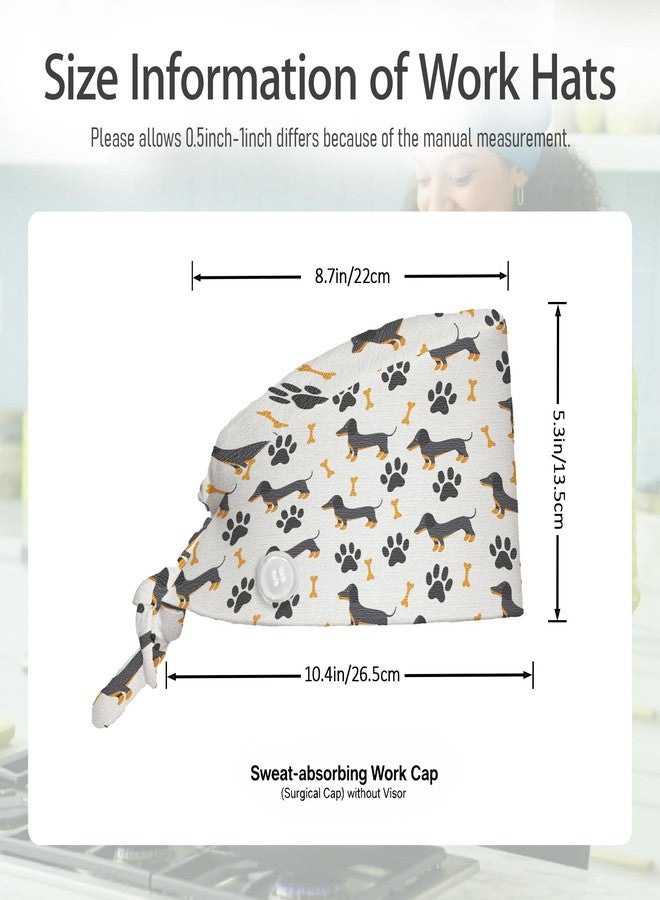 IGPPDO Cute Dachshund Unisex Scrub Cap with Sweatband - Adjustable Tie Back Surgical Hat for Men and Women, 2 Pcs Working Nurse Cap - Image 4